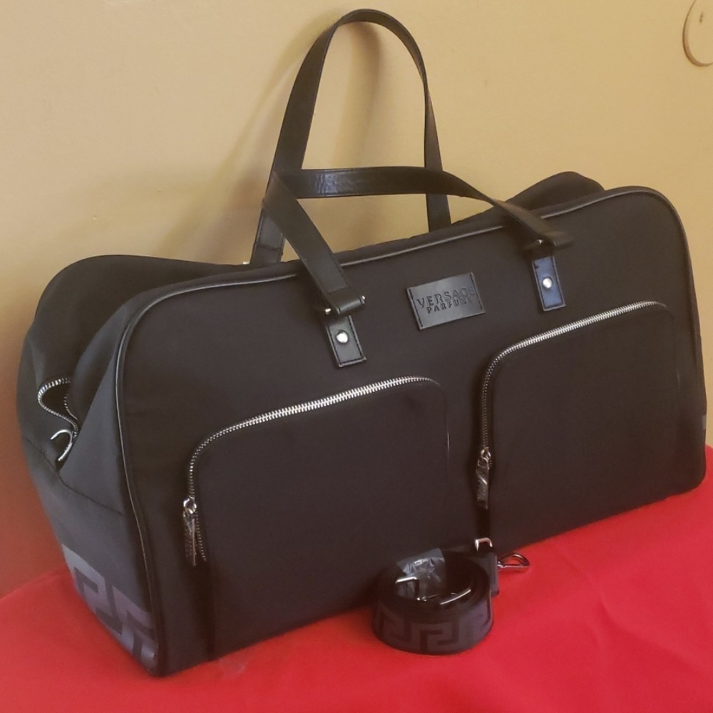 Versace Parfums black duffle bag